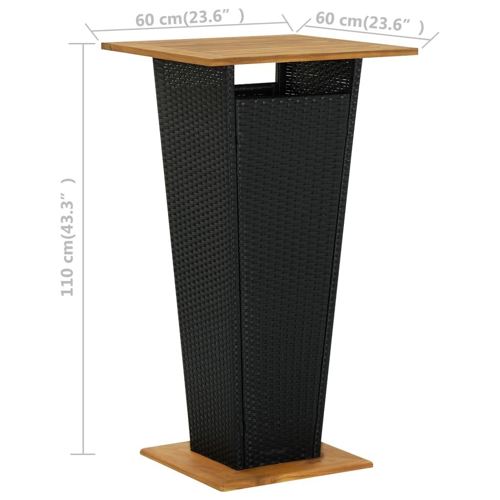 Bar Table Black 23.6"x23.6"x43.3" Poly Rattan and Solid Acacia Wood at Set Shop and Smile