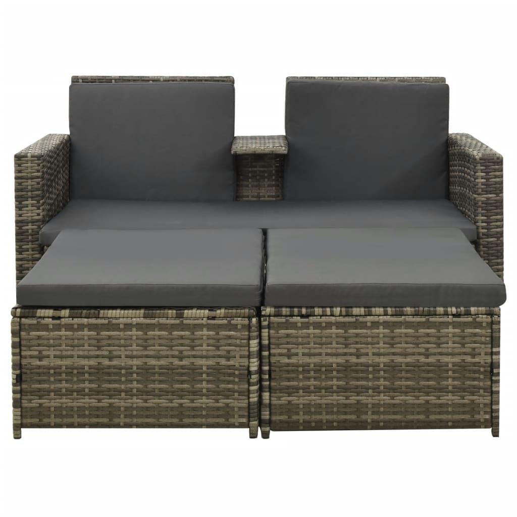 3 Piece Patio Lounge Set with Cushions Poly Rattan Gray at Set Shop and Smile