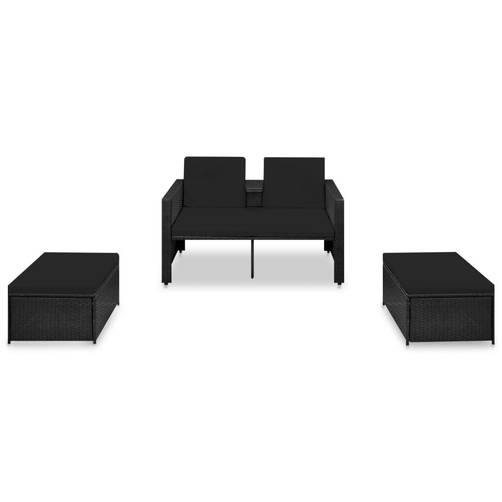 3 Piece Patio Lounge Set with Cushions Poly Rattan Black at Set Shop and Smile