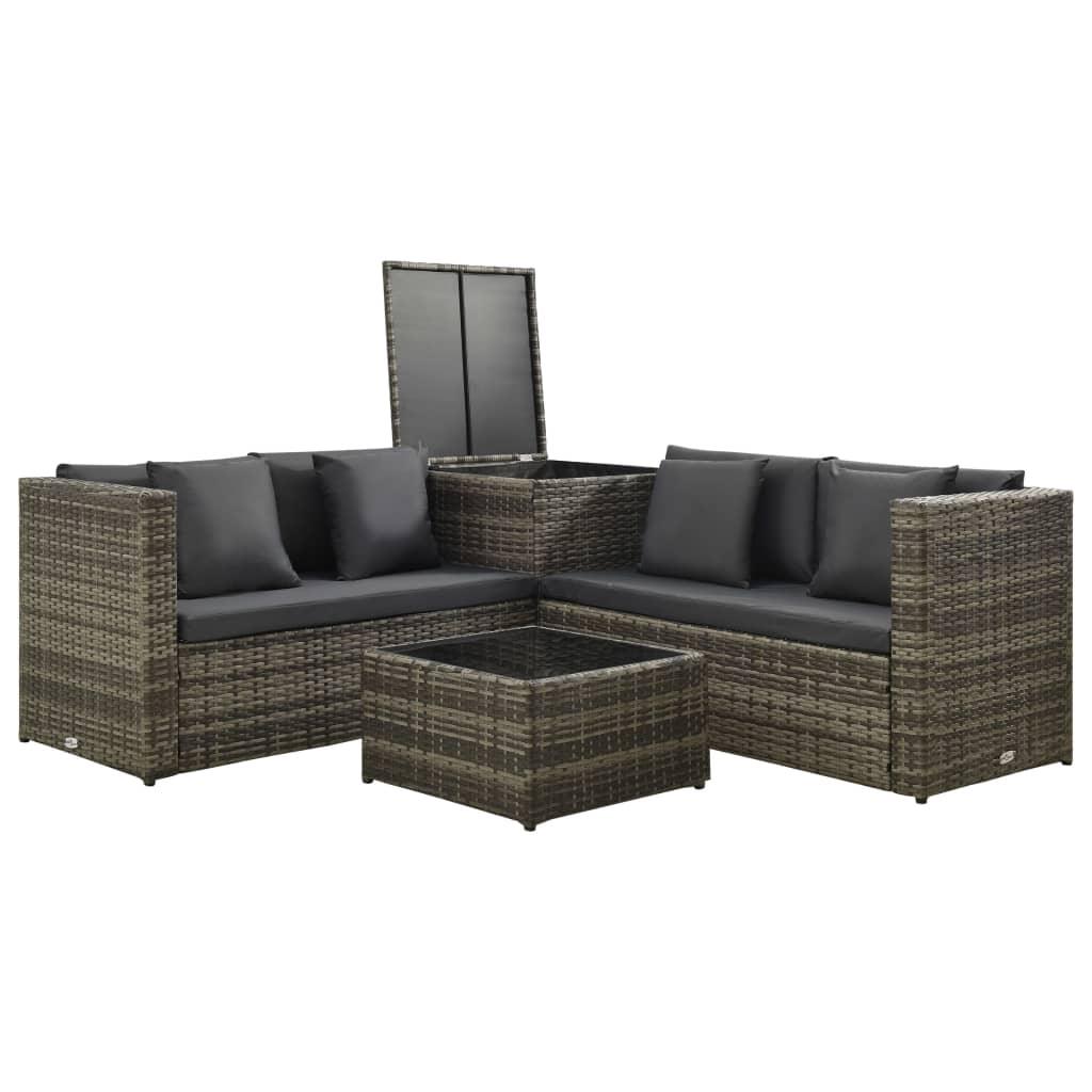 4 Piece Patio Lounge Set with Cushions Poly Rattan Gray at Set Shop and Smile