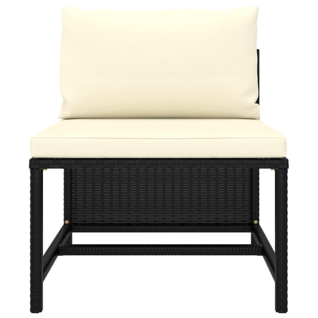 Sectional Middle Sofa with Cushions Black Poly Rattan at Set Shop and Smile