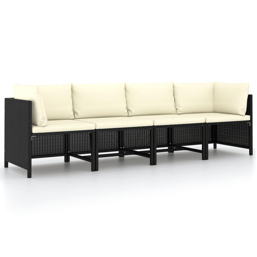 4-Seater Patio Sofa with Cushions Black Poly Rattan at Set Shop and Smile