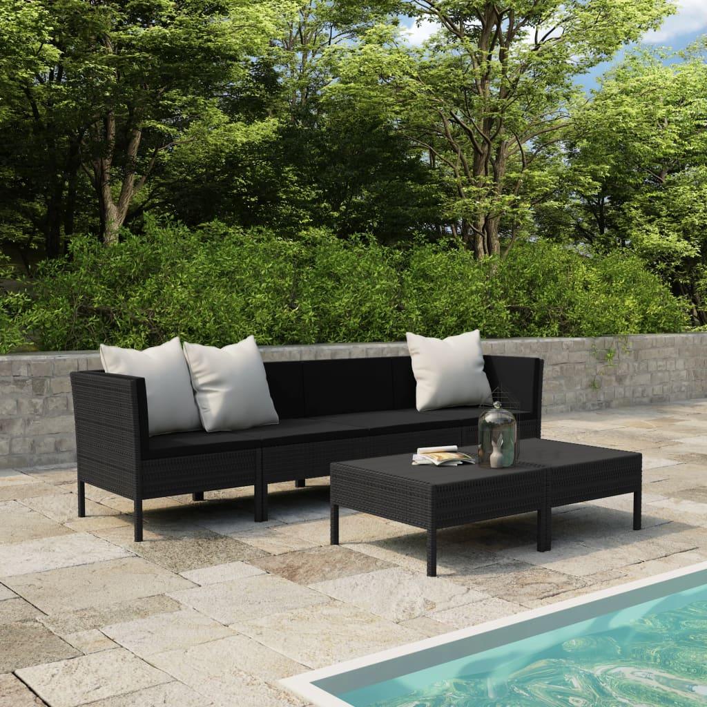6 Piece Patio Lounge Set with Cushions Poly Rattan Black at Set Shop and Smile
