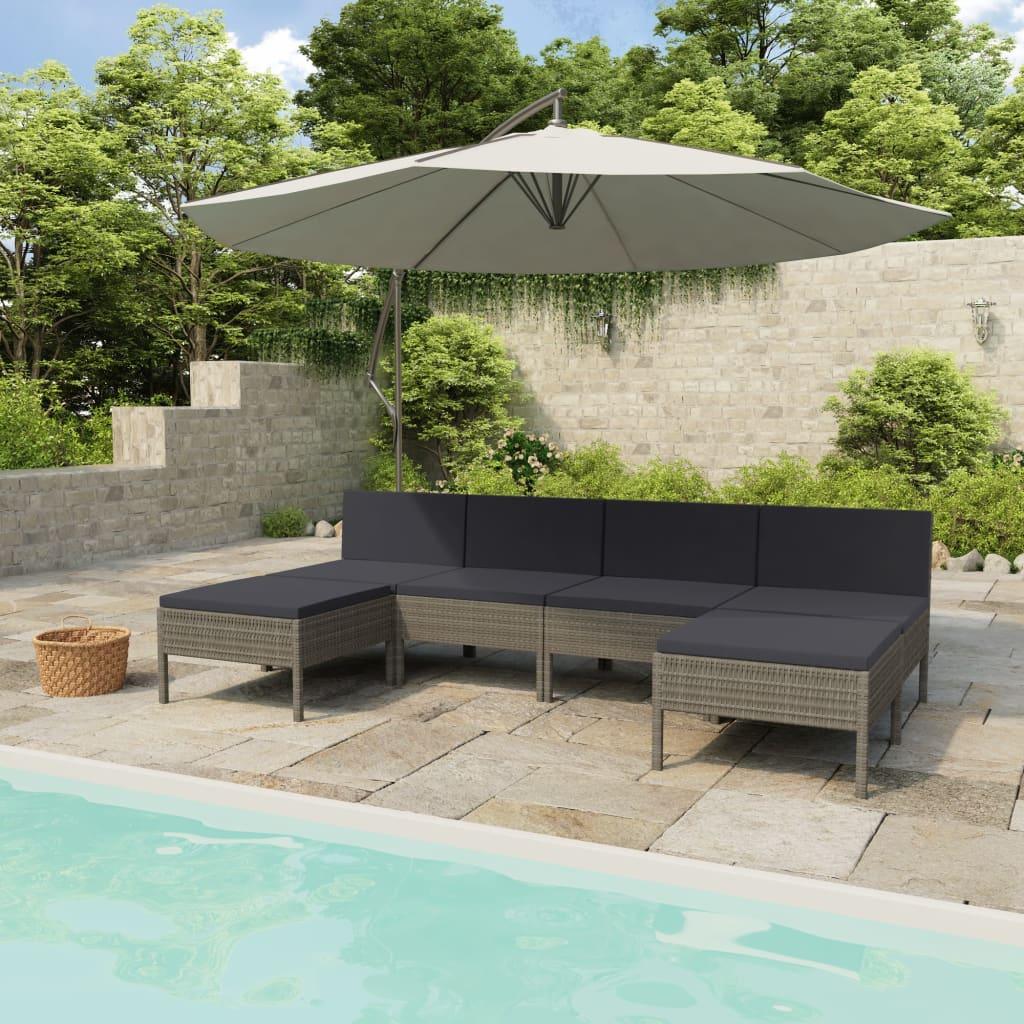 6 Piece Patio Lounge Set with Cushions Poly Rattan Gray at Set Shop and Smile