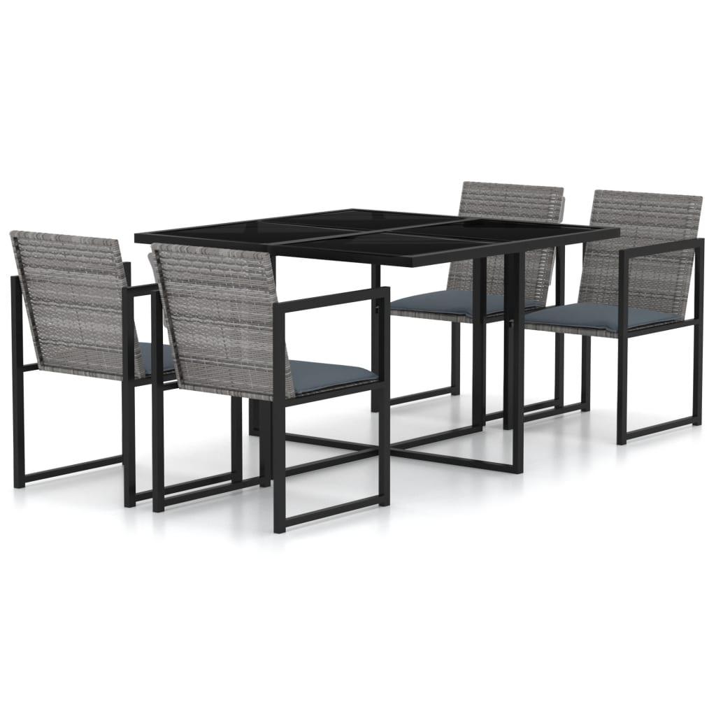 5 Piece Patio Dining Set with Cushions Poly Rattan Gray at Set Shop and Smile