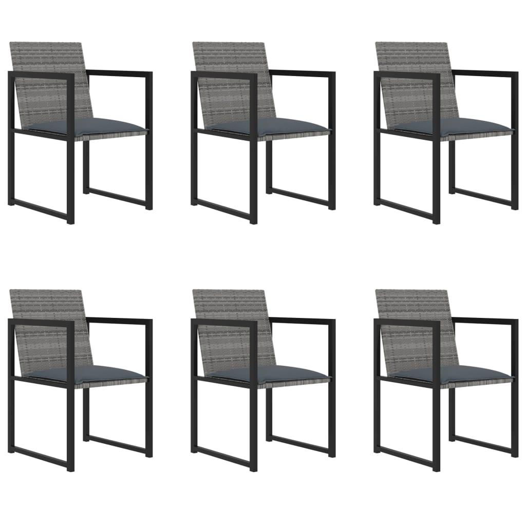7 Piece Patio Dining Set with Cushions Poly Rattan Gray at Set Shop and Smile