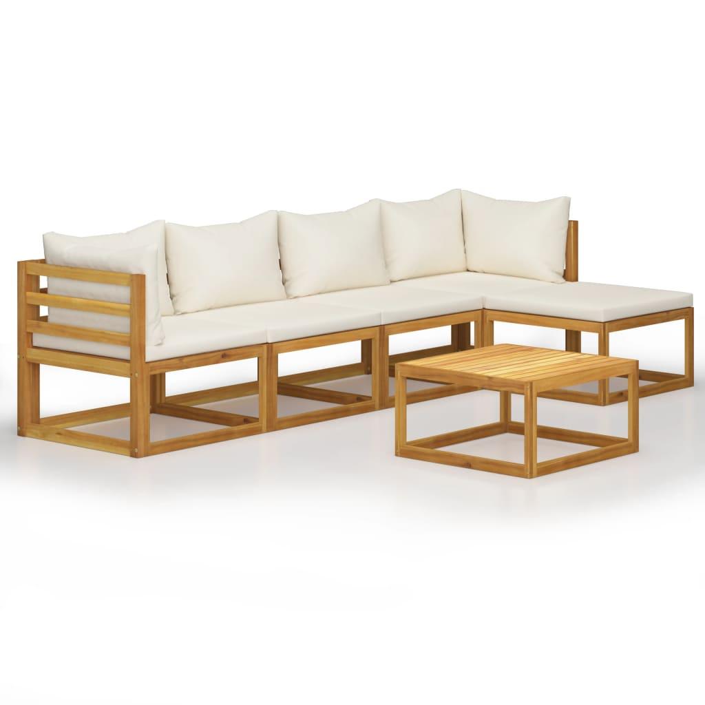6 Piece Patio Lounge Set with Cushion Cream Solid Acacia Wood at Set Shop and Smile