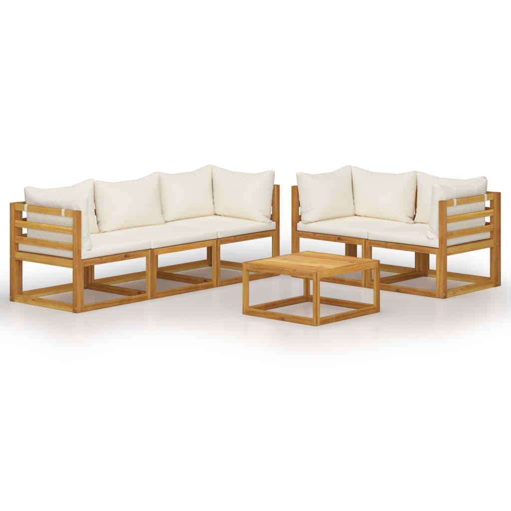 6 Piece Patio Lounge Set with Cushion Cream Solid Acacia Wood at Set Shop and Smile