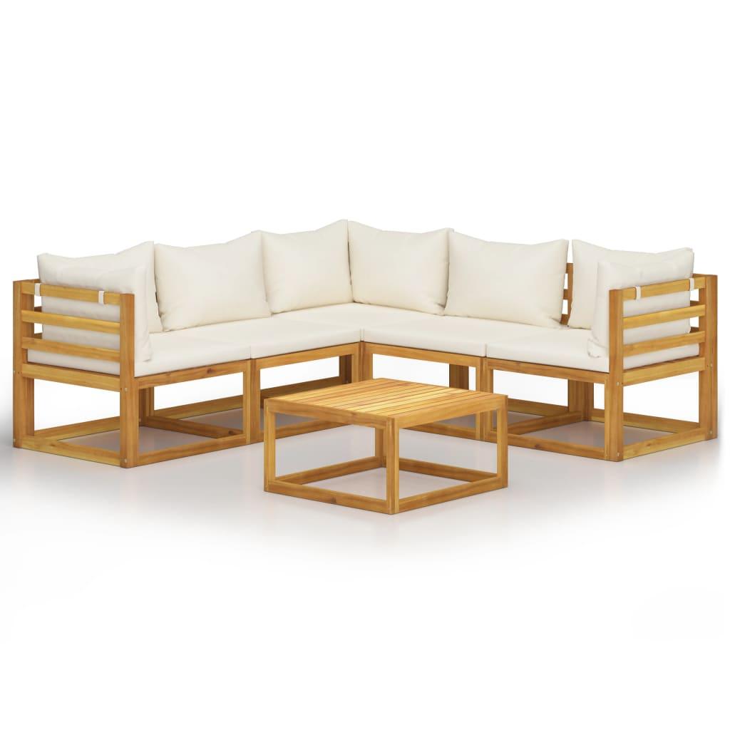 6 Piece Patio Lounge Set with Cushion Cream Solid Acacia Wood at Set Shop and Smile