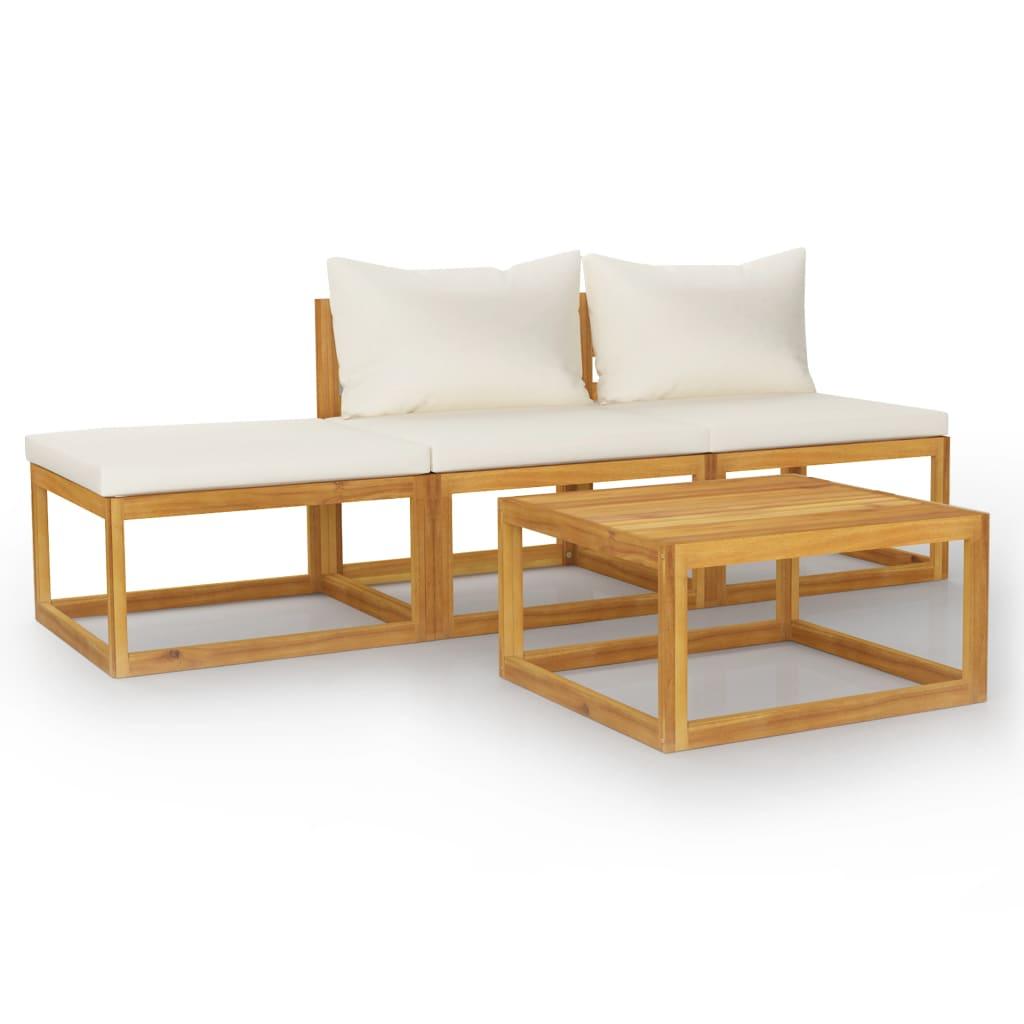 4 Piece Patio Lounge Set with Cushion Cream Solid Acacia Wood at Set Shop and Smile