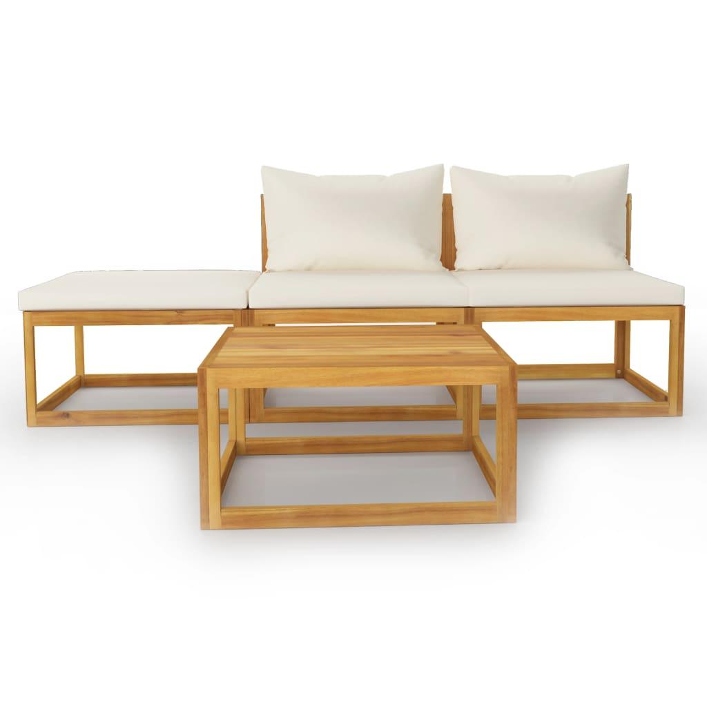 4 Piece Patio Lounge Set with Cushion Cream Solid Acacia Wood at Set Shop and Smile
