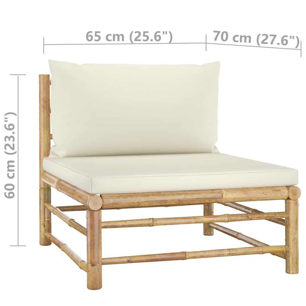 3 Piece Patio Lounge Set with Cream White Cushions Bamboo at Set Shop and Smile
