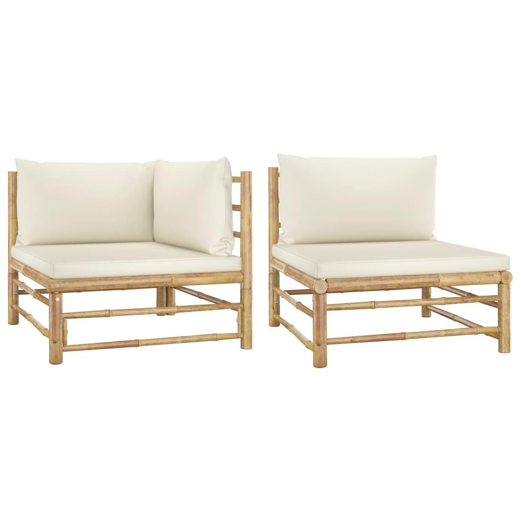 2 Piece Patio Lounge Set with Cream White Cushions Bamboo at Set Shop and Smile