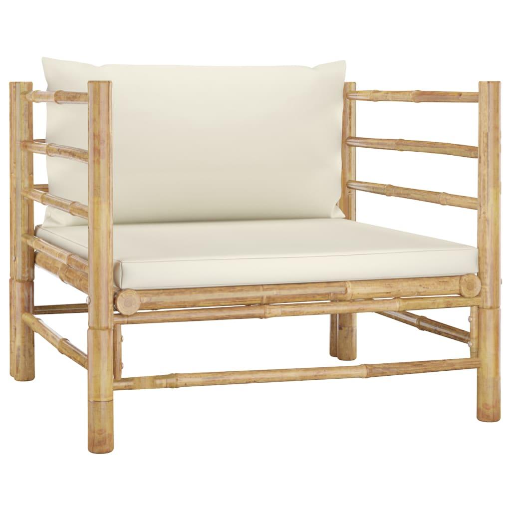 Patio Sofa with Cream White Cushions Bamboo at Set Shop and Smile