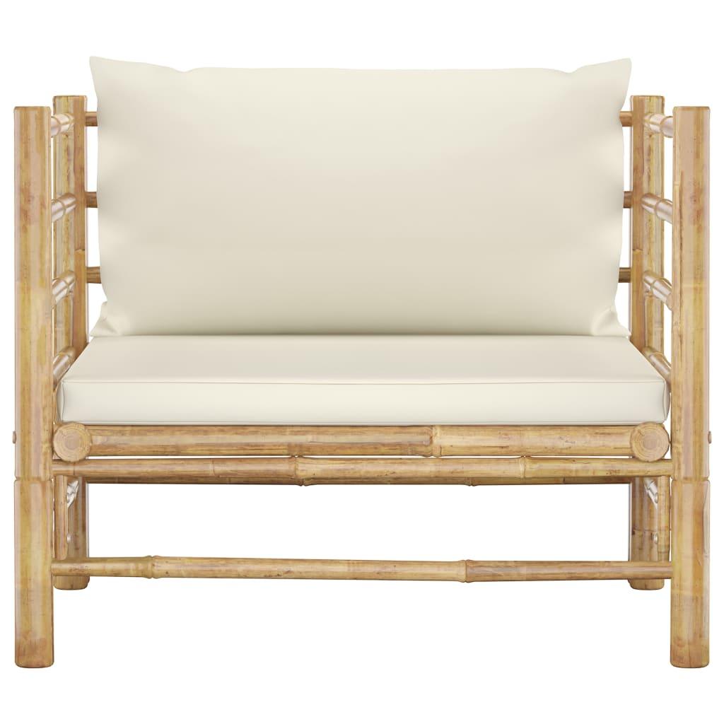 Patio Sofa with Cream White Cushions Bamboo at Set Shop and Smile