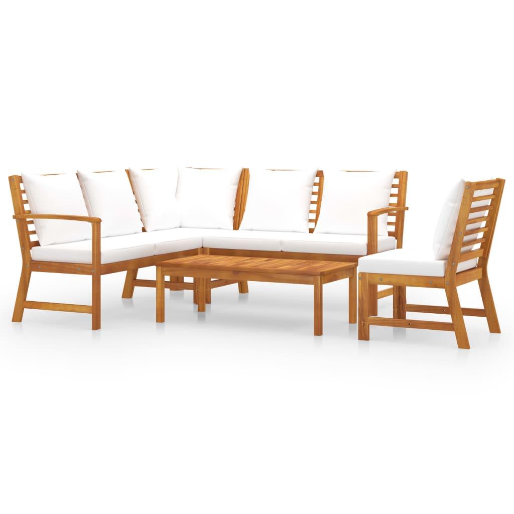 5 Piece Patio Lounge Set with Cushion Cream Solid Acacia Wood at Set Shop and Smile