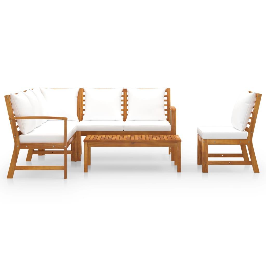 5 Piece Patio Lounge Set with Cushion Cream Solid Acacia Wood at Set Shop and Smile