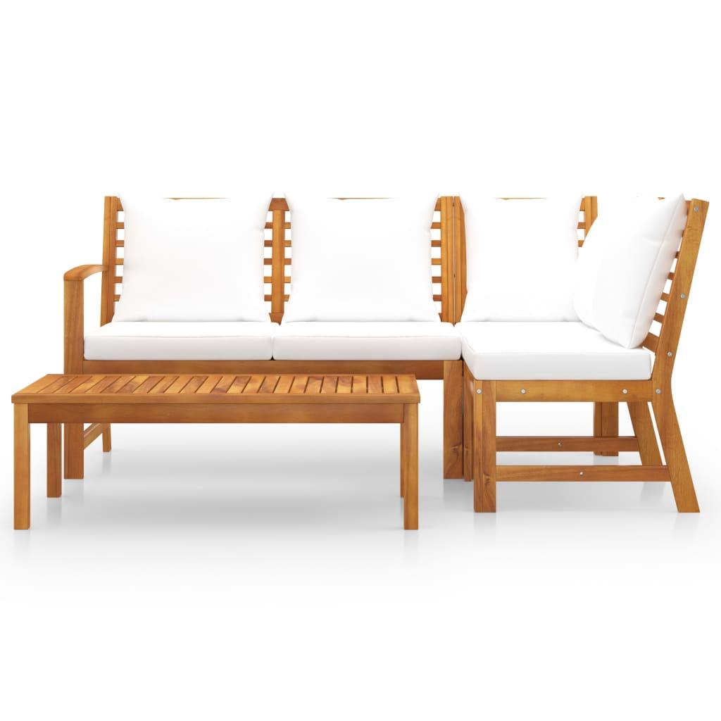4 Piece Patio Lounge Set with Cushion Cream Solid Acacia Wood at Set Shop and Smile