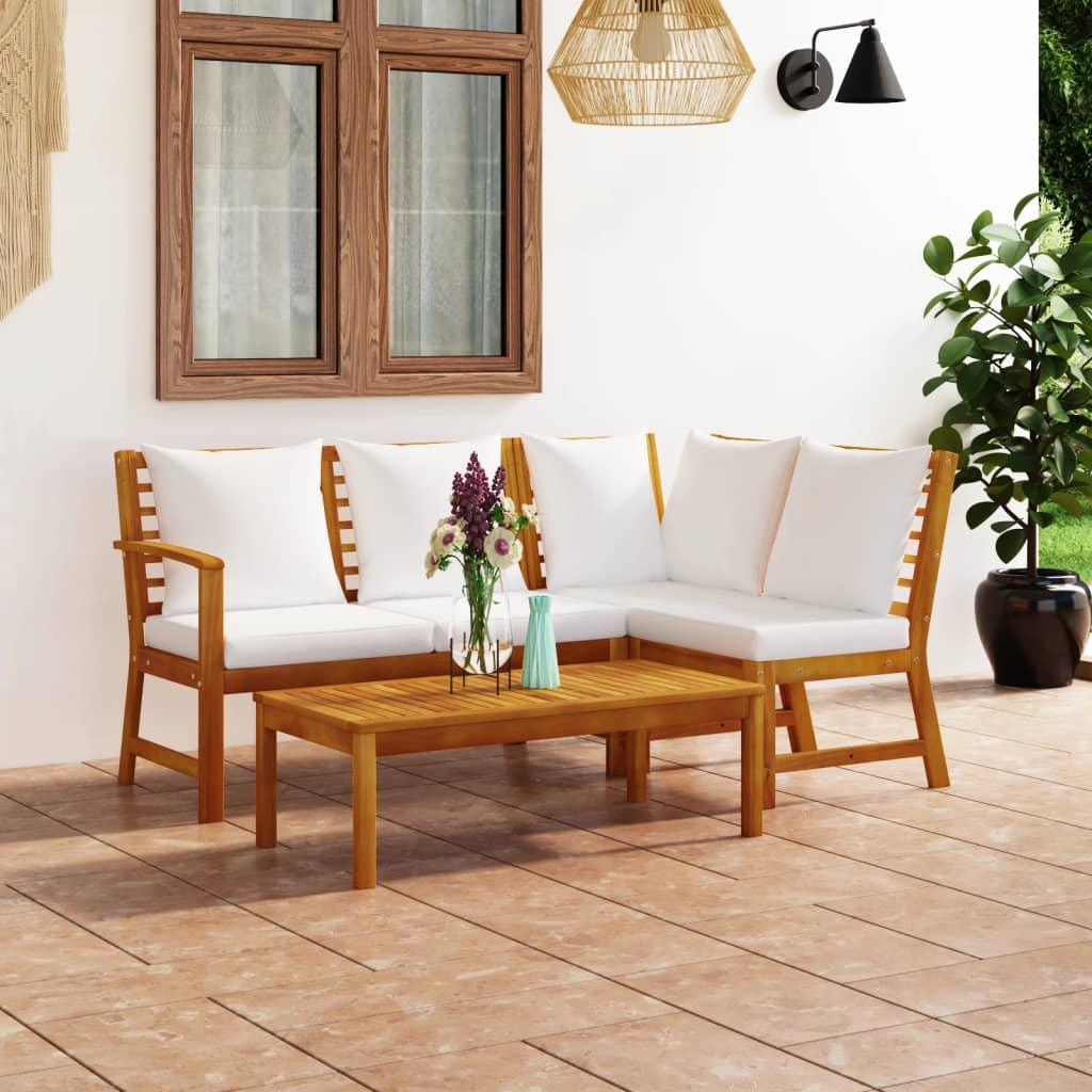 4 Piece Patio Lounge Set with Cushion Cream Solid Acacia Wood at Set Shop and Smile