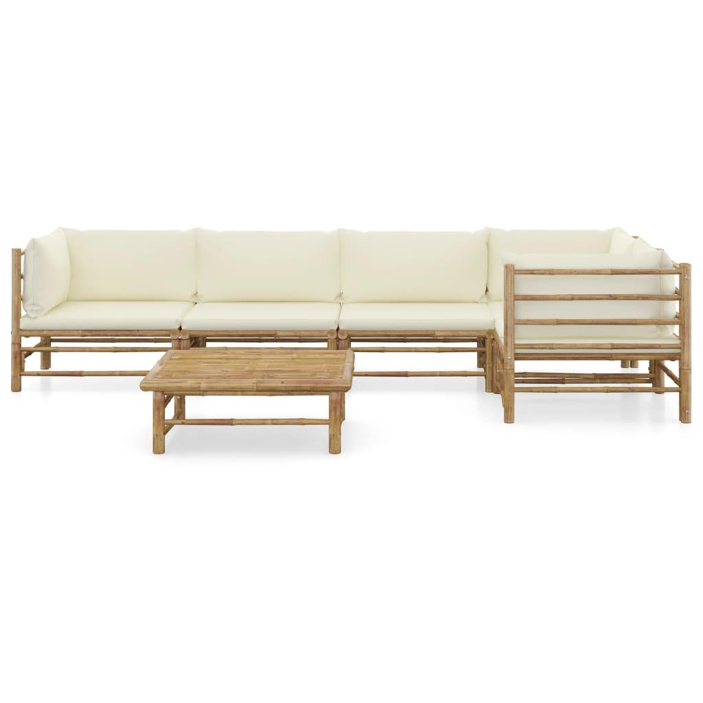 6 Piece Patio Lounge Set with Cream White Cushions Bamboo at Set Shop and Smile