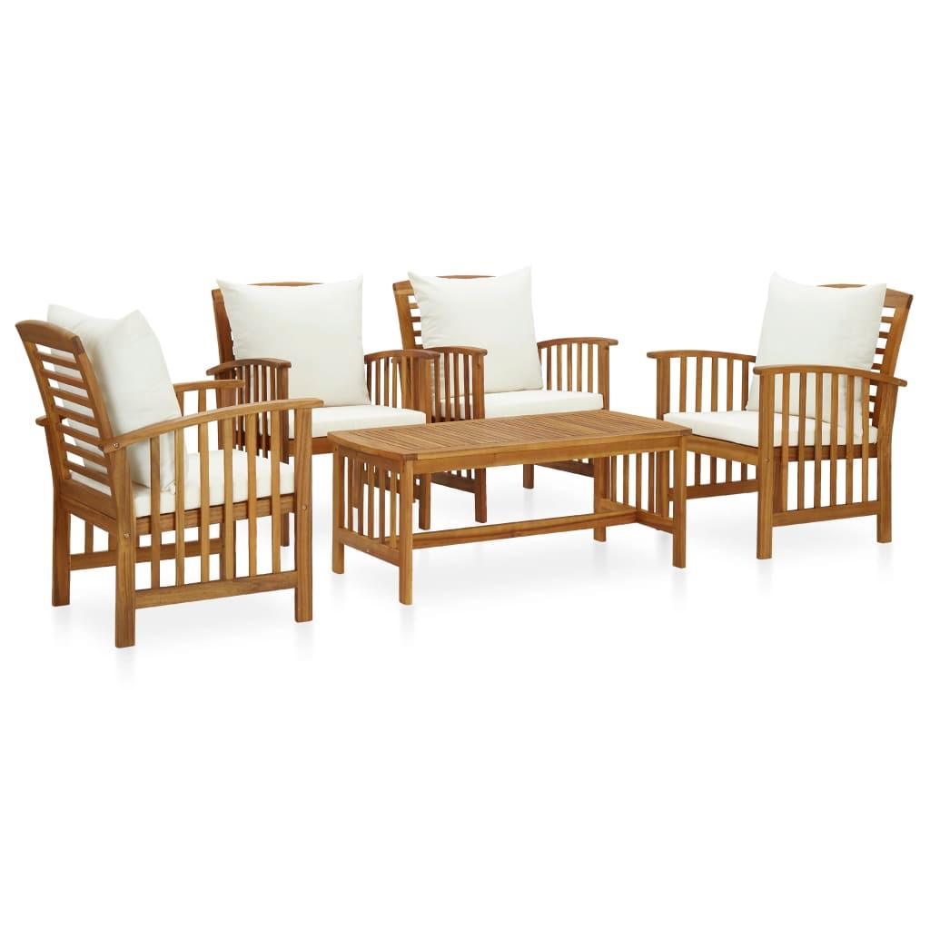 5 Piece Patio Lounge Set with Cushions Solid Acacia Wood at Set Shop and Smile