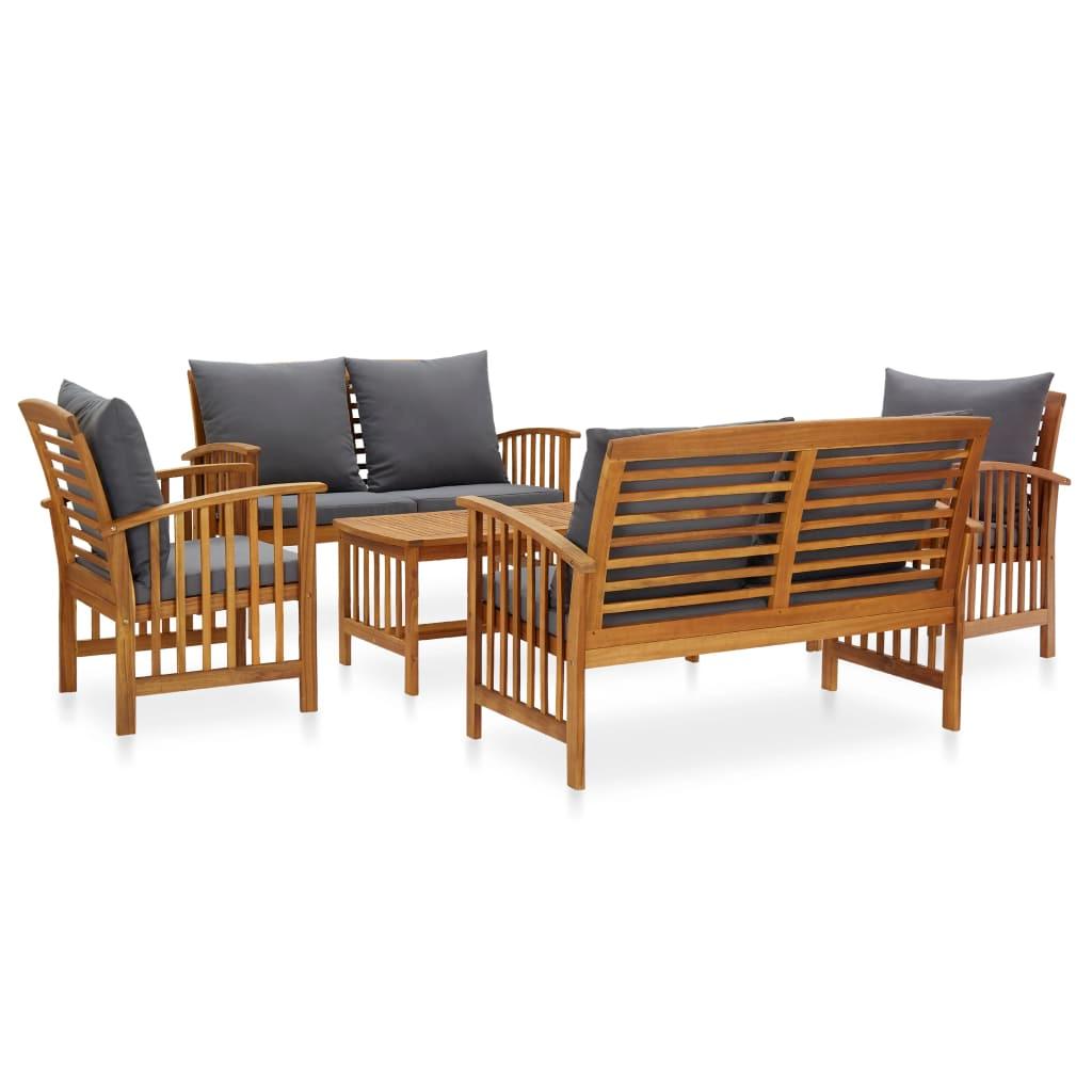 5 Piece Patio Lounge Set with Cushions Solid Acacia Wood at Set Shop and Smile