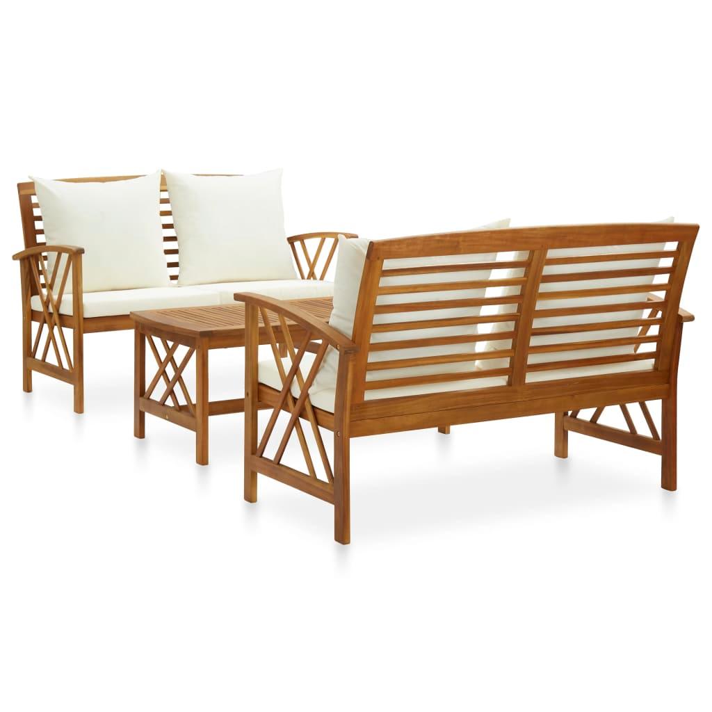 3 Piece Patio Lounge Set with Cushions Solid Acacia Wood at Set Shop and Smile
