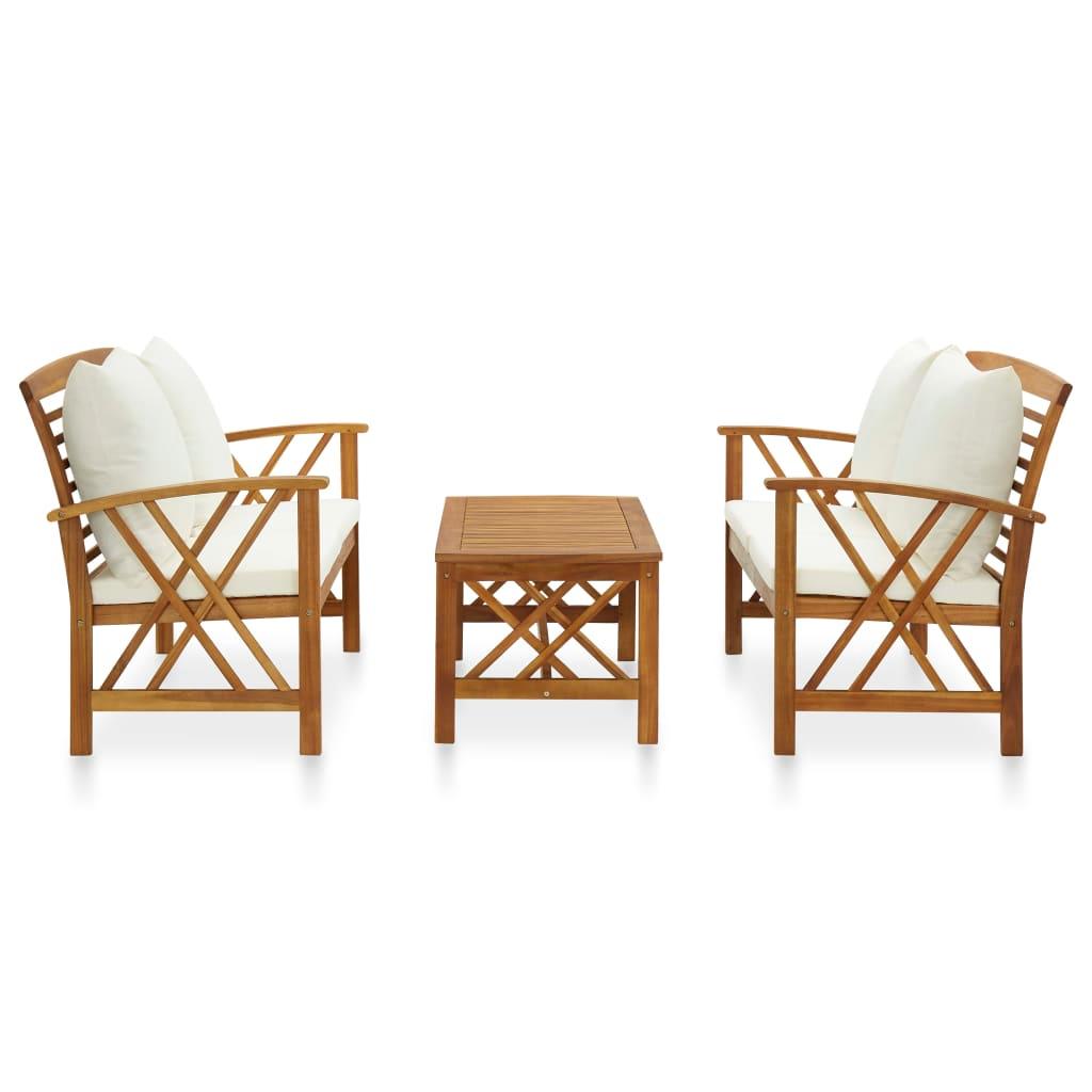 3 Piece Patio Lounge Set with Cushions Solid Acacia Wood at Set Shop and Smile