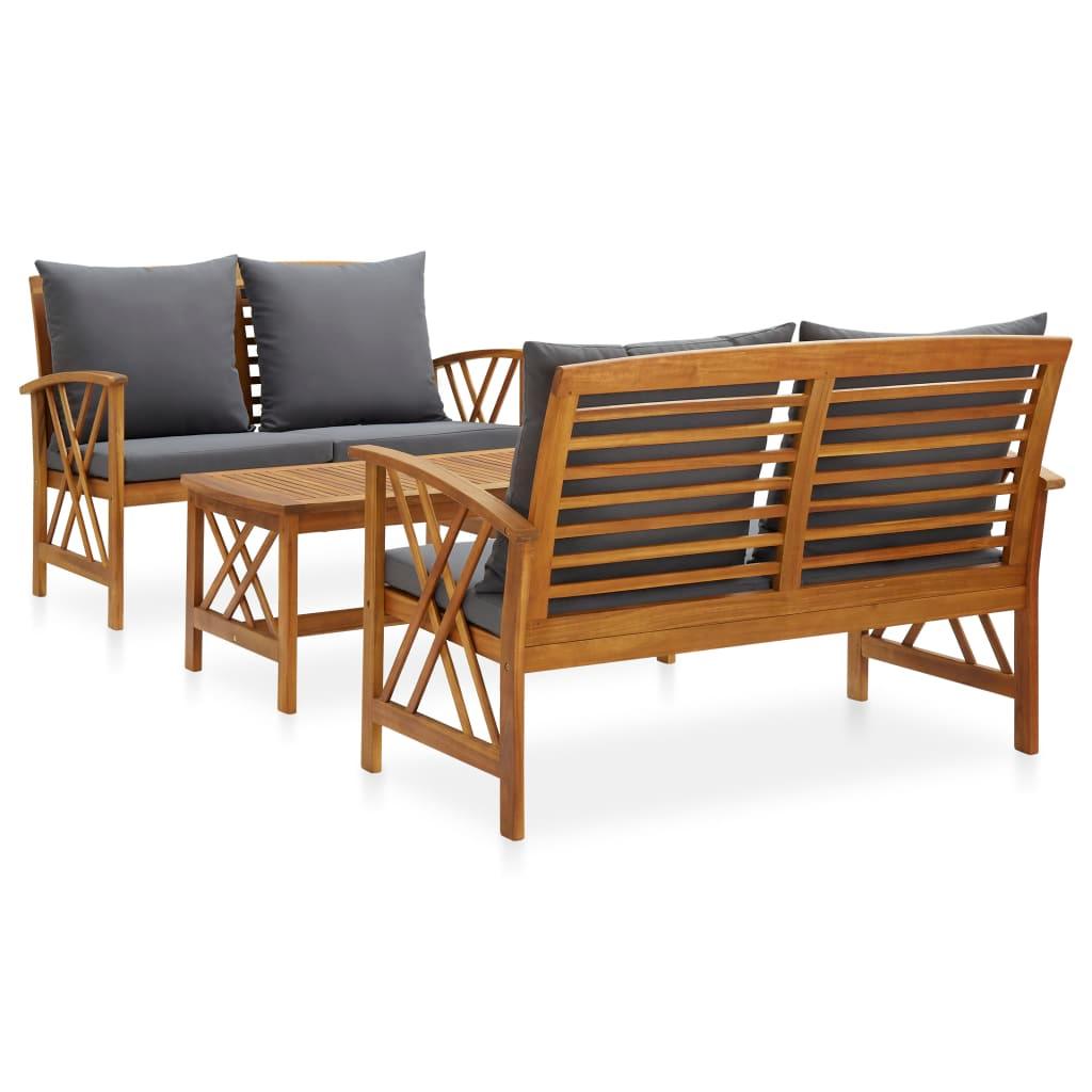 3 Piece Patio Lounge Set with Cushions Solid Acacia Wood at Set Shop and Smile