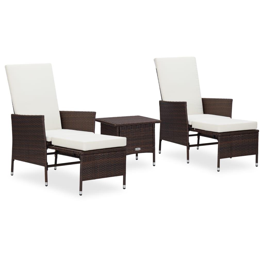 3 Piece Patio Lounge Set with Cushions Poly Rattan Brown at Set Shop and Smile