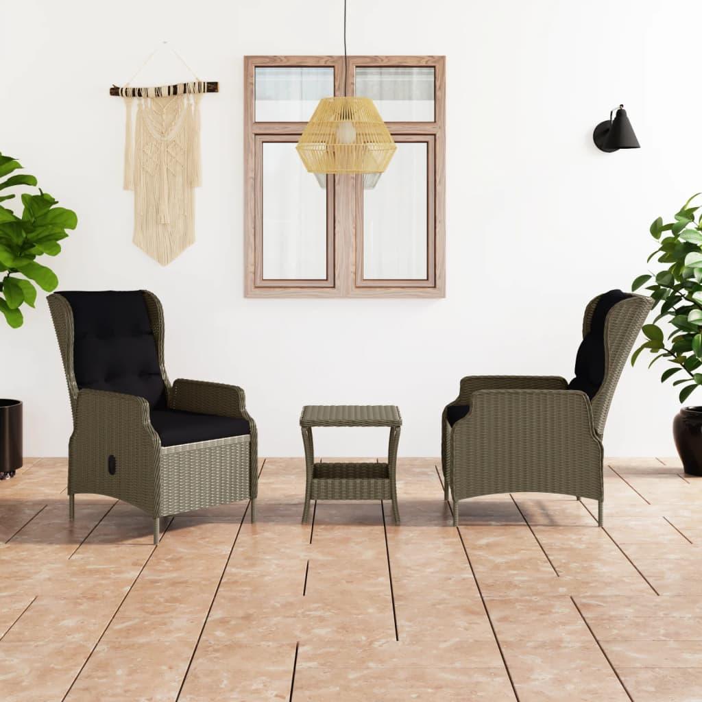 3 Piece Patio Lounge Set with Cushions Poly Rattan Brown at Set Shop and Smile
