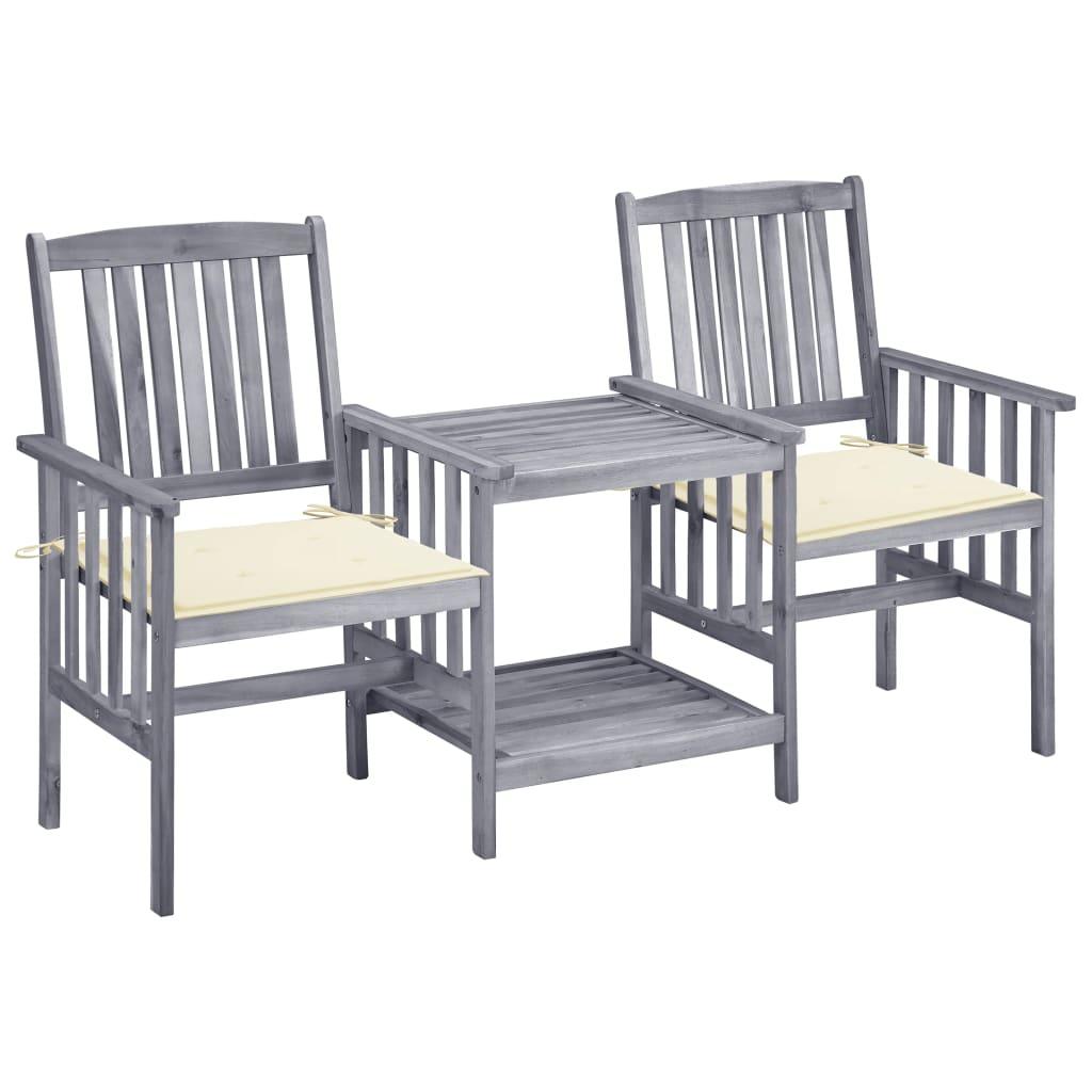 Patio Chairs with Tea Table and Cushions Solid Acacia Wood at Set Shop and Smile