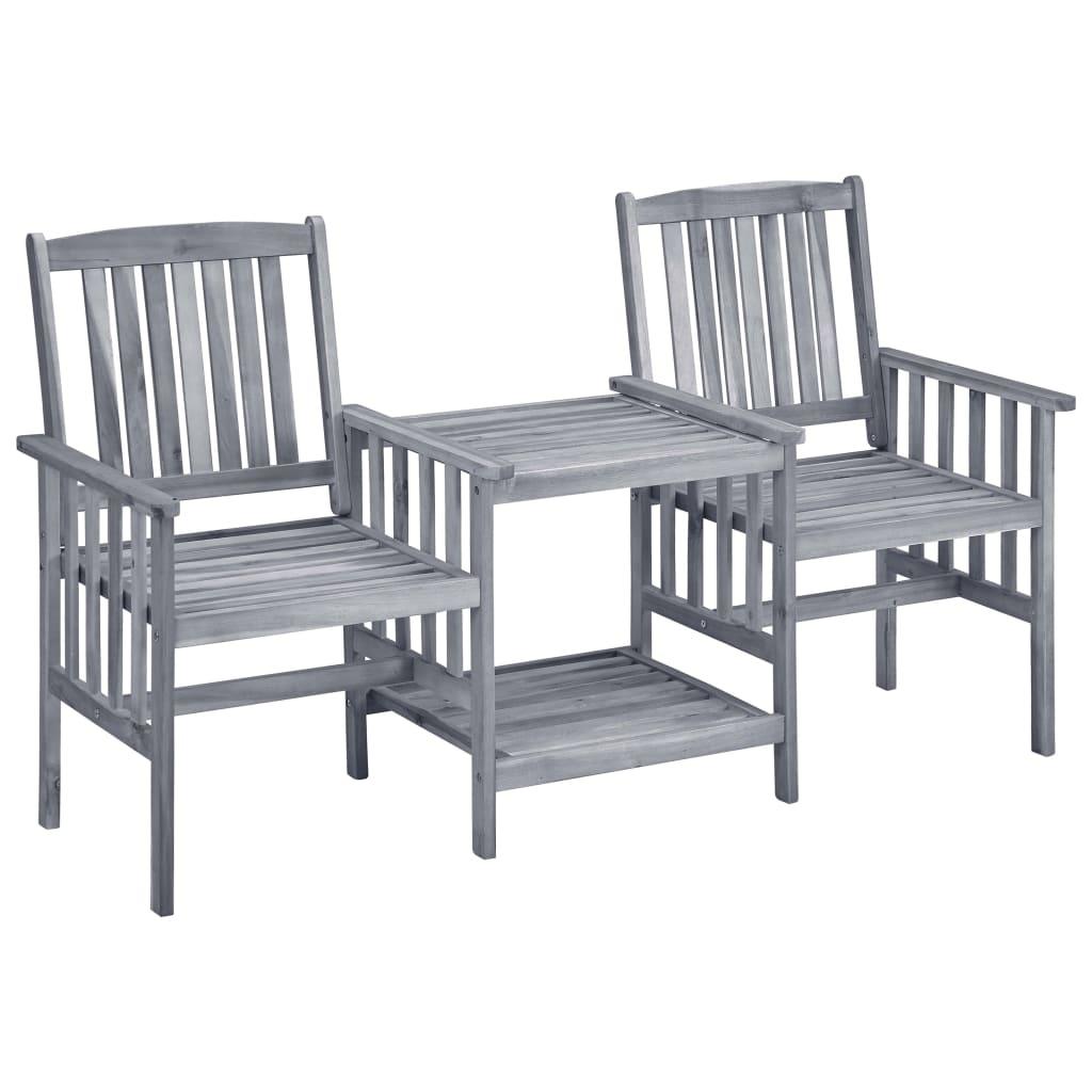 Patio Chairs with Tea Table and Cushions Solid Acacia Wood at Set Shop and Smile