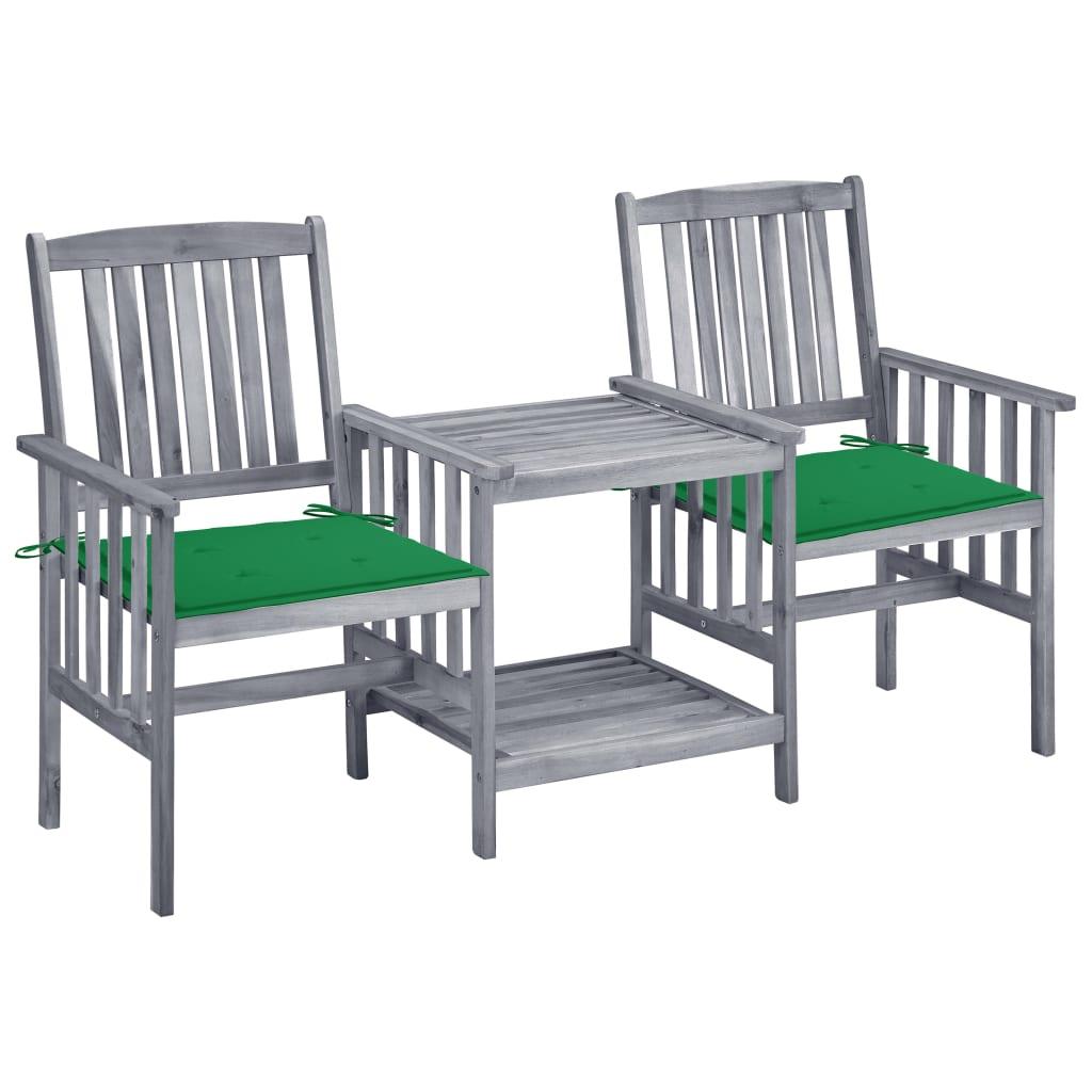 Patio Chairs with Tea Table and Cushions Solid Acacia Wood at Set Shop and Smile