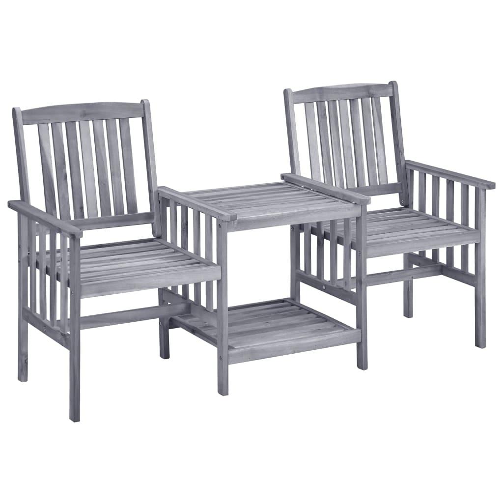 Patio Chairs with Tea Table and Cushions Solid Acacia Wood at Set Shop and Smile