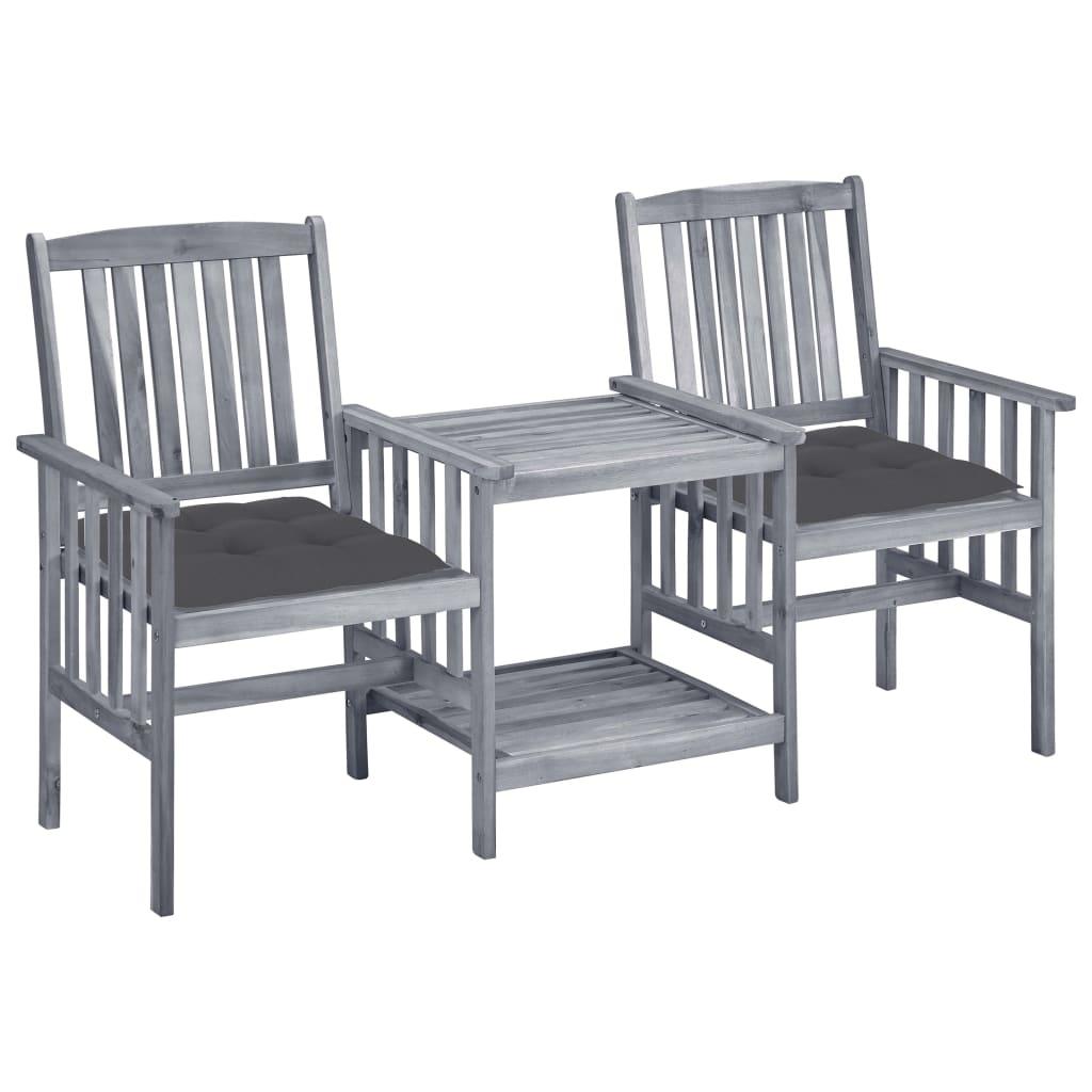 Patio Chairs with Tea Table and Cushions Solid Acacia Wood at Set Shop and Smile