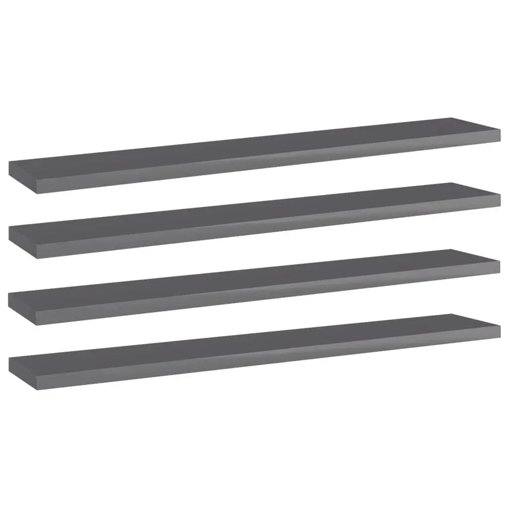Bookshelf Boards 4 pcs High Gloss Gray 23.6"x3.9"x0.6" Engineered Wood at Set Shop and Smile