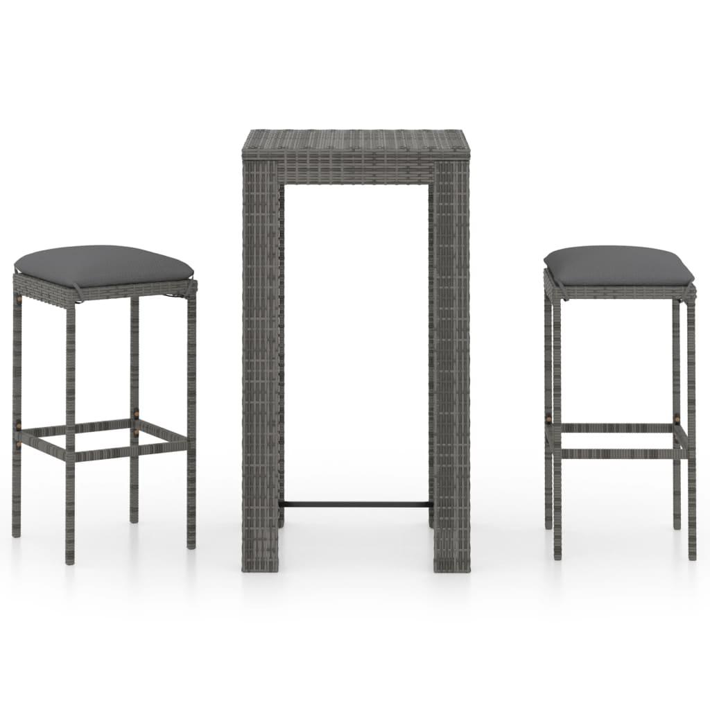 3 Piece Patio Bar Set with Cushions Poly Rattan Gray at Set Shop and Smile