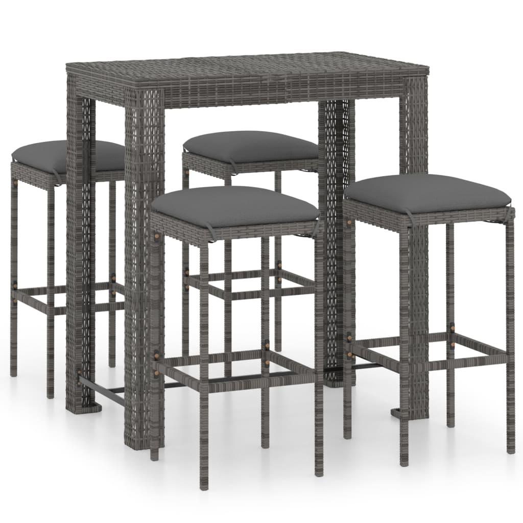 5 Piece Patio Bar Set with Cushions Poly Rattan Gray at Set Shop and Smile