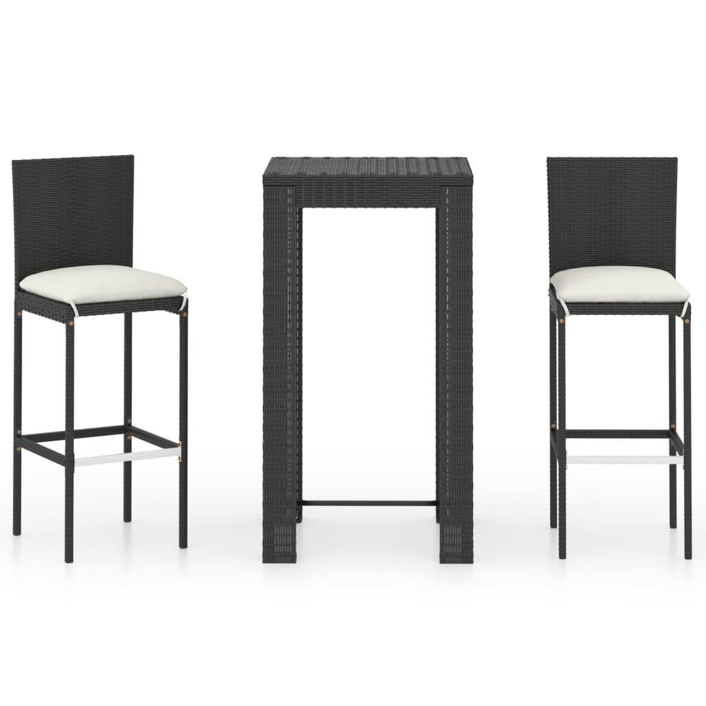 3 Piece Patio Bar Set with Cushions Poly Rattan Black at Set Shop and Smile