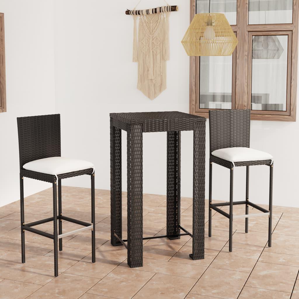 3 Piece Patio Bar Set with Cushions Poly Rattan Black at Set Shop and Smile