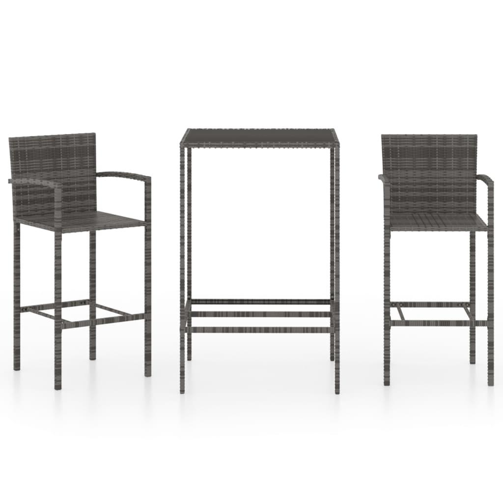 3 Piece Patio Bar Set Poly Rattan Gray at Set Shop and Smile