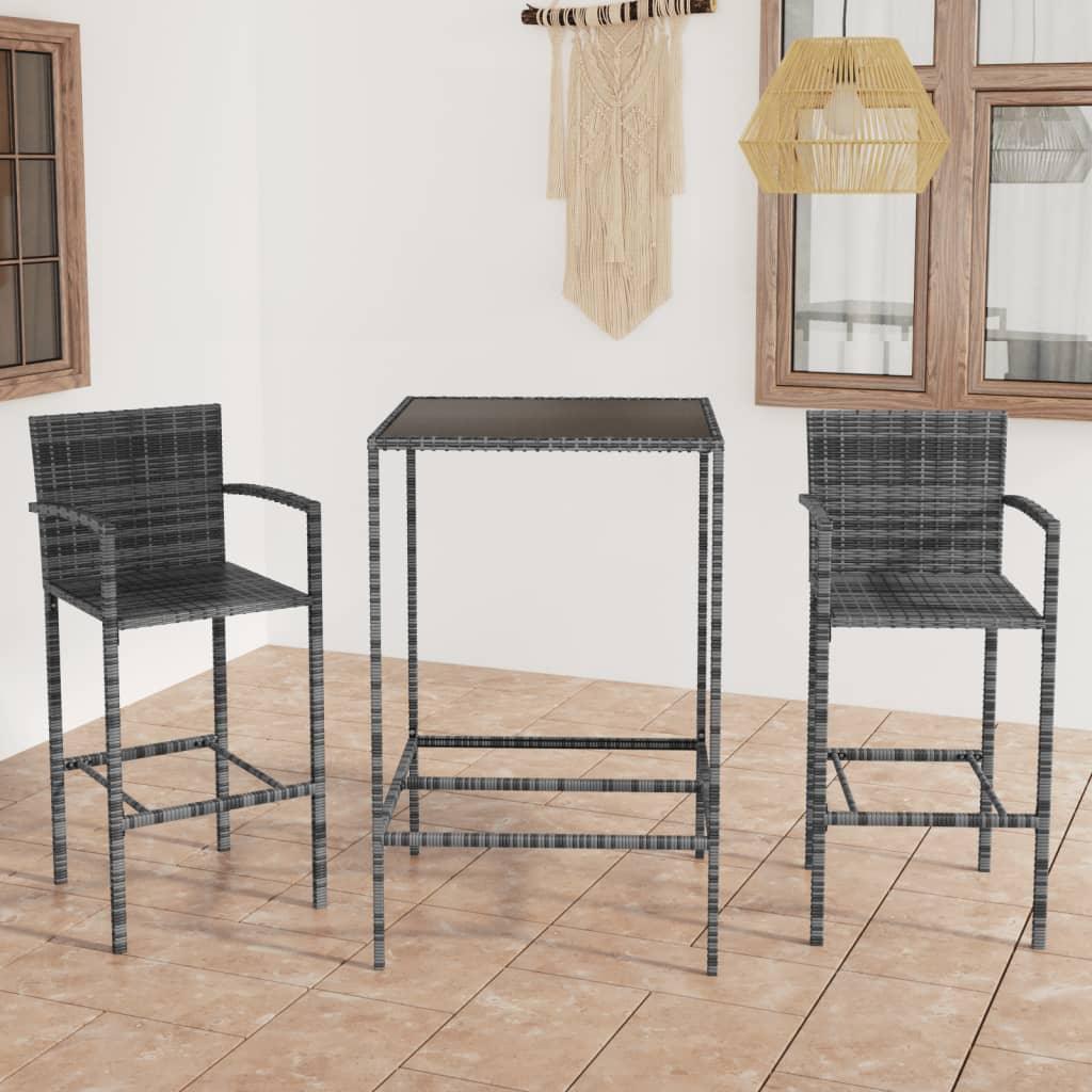 3 Piece Patio Bar Set Poly Rattan Gray at Set Shop and Smile