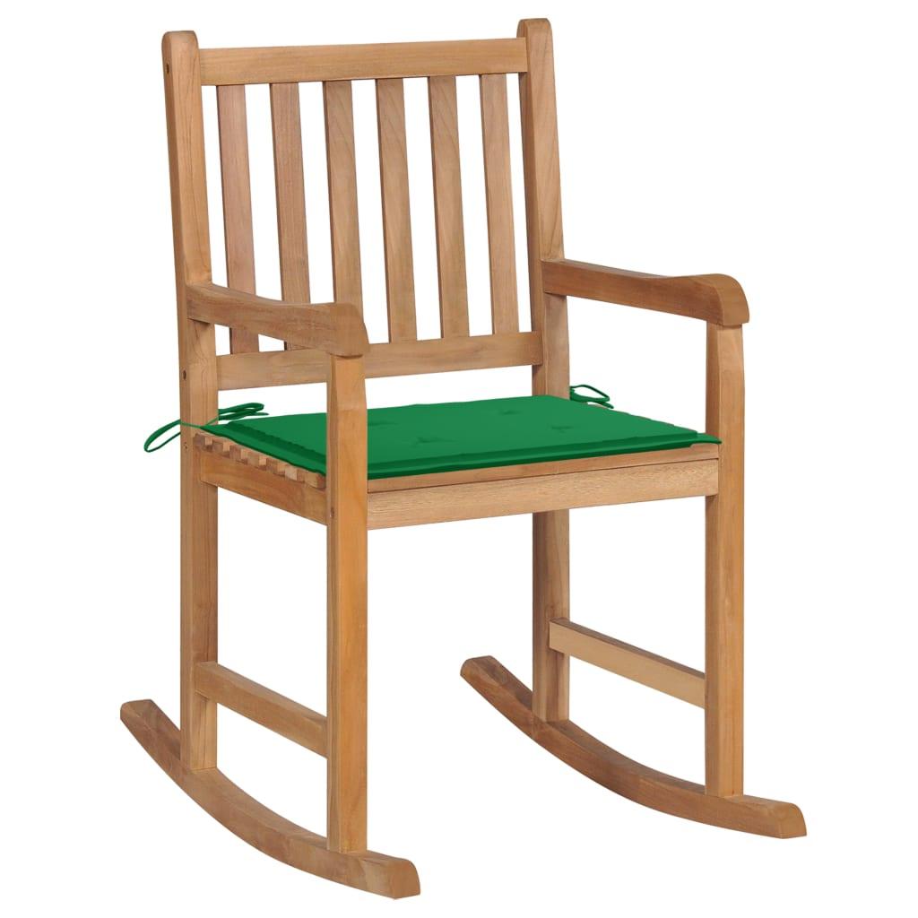 Rocking Chair with Green Cushion Solid Teak Wood at Set Shop and Smile
