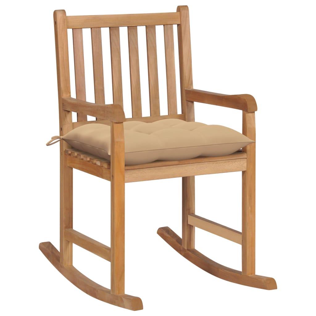 Rocking Chair with Beige Cushion Solid Teak Wood at Set Shop and Smile