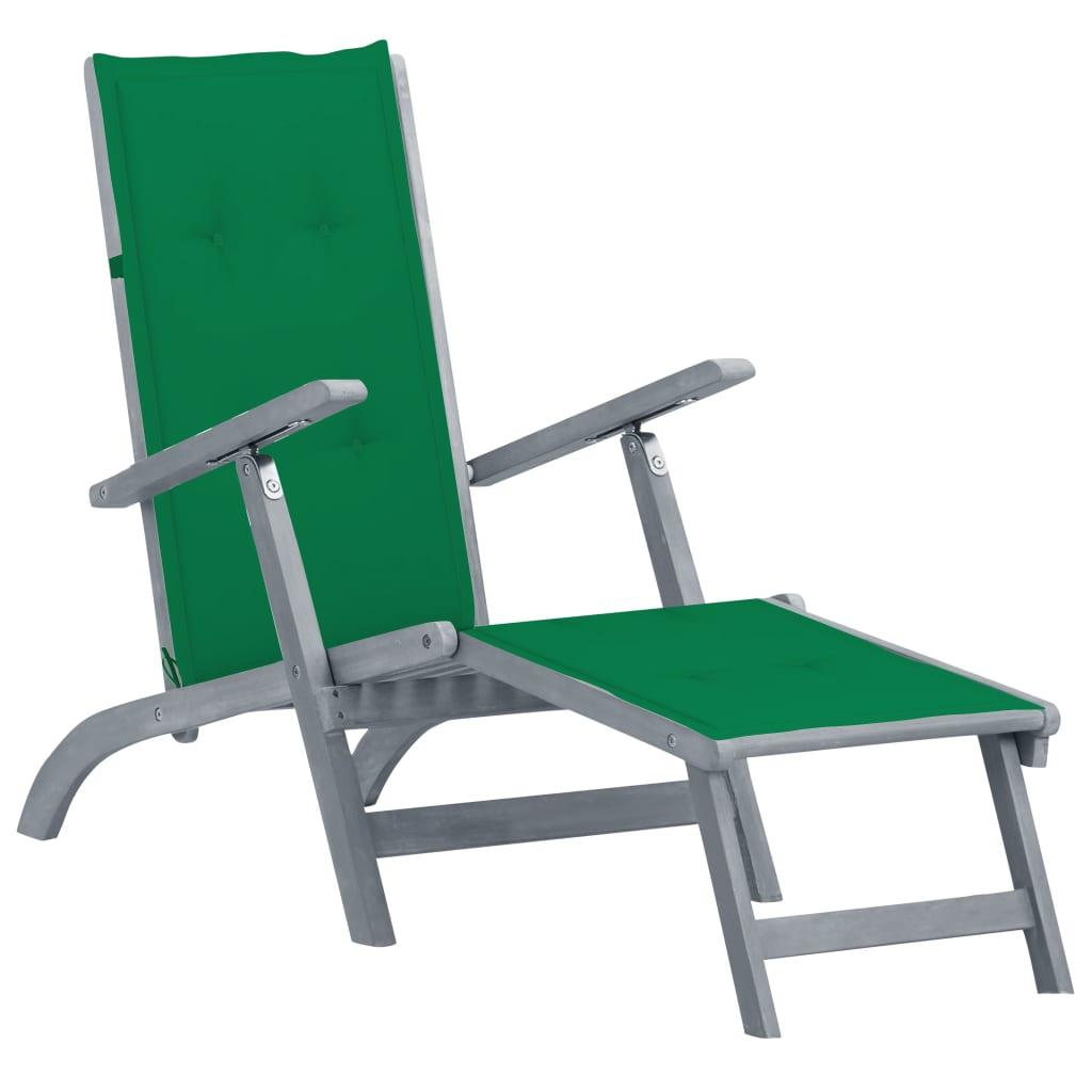 Patio Deck Chair with Footrest and Cushion Solid Acacia Wood at Set Shop and Smile