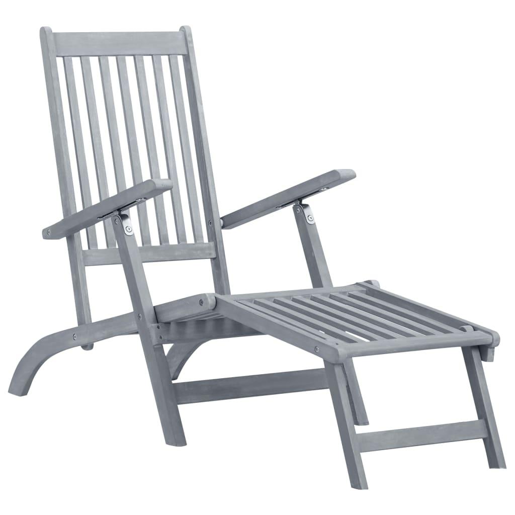 Patio Deck Chair with Footrest and Cushion Solid Acacia Wood at Set Shop and Smile
