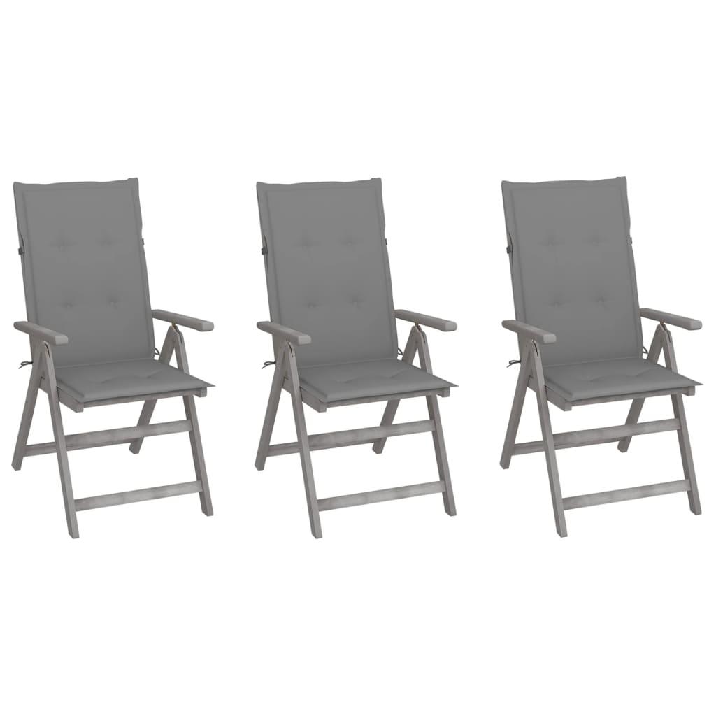 Patio Reclining Chairs 3 pcs with Cushions Solid Acacia Wood at Set Shop and Smile