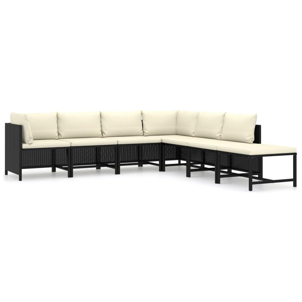 7 Piece Patio Lounge Set with Cushions Poly Rattan Black at Set Shop and Smile