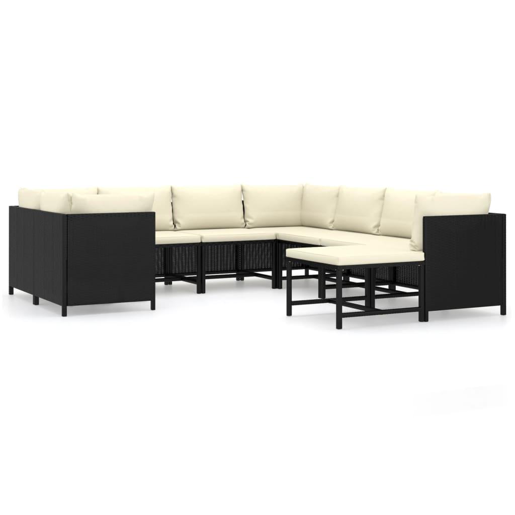 9 Piece Patio Lounge Set with Cushions Poly Rattan Black at Set Shop and Smile